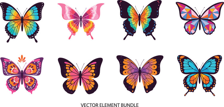 Colorful Butterfly Vector Collection with Decorative Wings and Floral Patterns