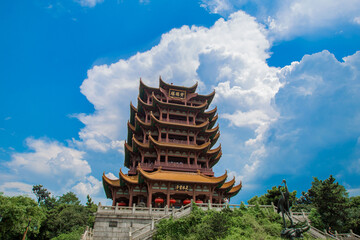 Yellow Crane Tower in Wuhan, China under Dramatic Blue Sky © DoMinh