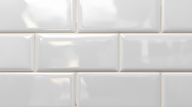 Clean white subway tiles with subtle reflections, perfect for modern interiors