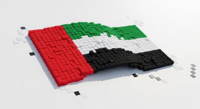 Building a United Arab Emirates Flag from LEGO Bricks on White Background