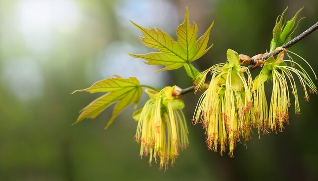 Boxelder Maple Acer Negundo Flowers In Spring Closeup Selective Focus