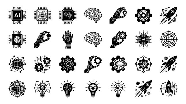 Black and white technology icons set.