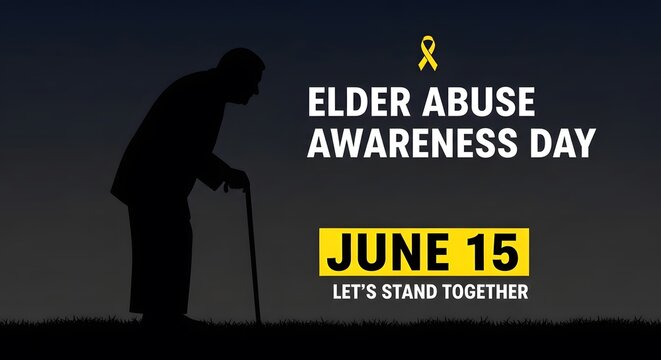 Silhouette of elderly person with cane for elder abuse awareness day
