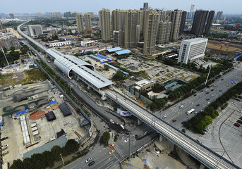 Fototapeta premium Panlongcheng Elevated Railway Station Construction, China