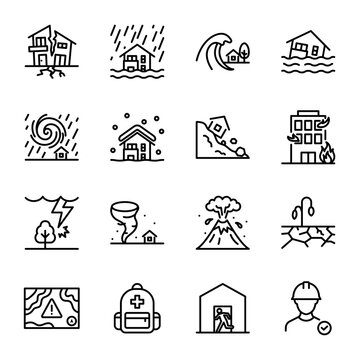 Simple Icon Set Disaster, Emergency Preparedness and Evacuation