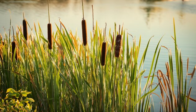 Bulrush Or Cattail Typha On The Shore Of The Pond