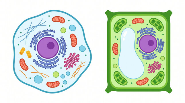 Structure of animal and plant cell anatomy vector illustration, biology educational diagram.
