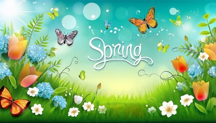 Fototapeta premium Spring Background With Butterflies