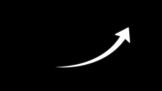 Black color arrow rising transparent channel. Abstract arrow growth chart of economy icon black color animated down to up arrow animation, on a white background, direction animation,with.4k animation