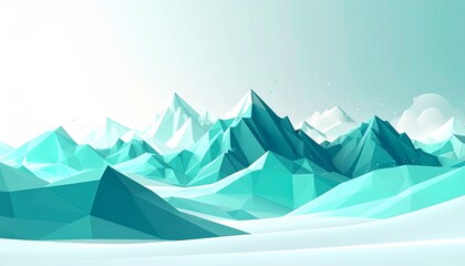 Fototapeta premium Geometric Minimalist Low Poly Mountain Landscape in Cyan and White.