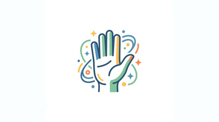 Fototapeta premium Colorful Open Hand Icon with Swirls and Stars - Vector Illustration