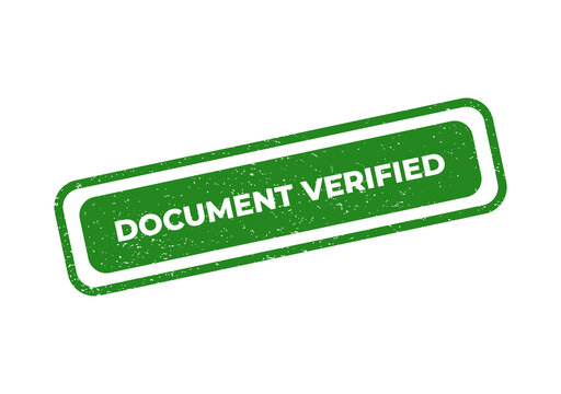 Green document verified stamp with white text