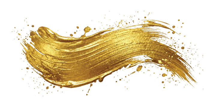 Shiny gold paint brush stroke texture with artistic ink splatters