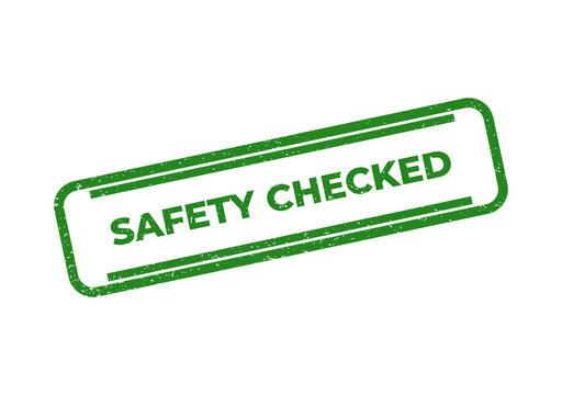 Green safety checked stamp with bold text