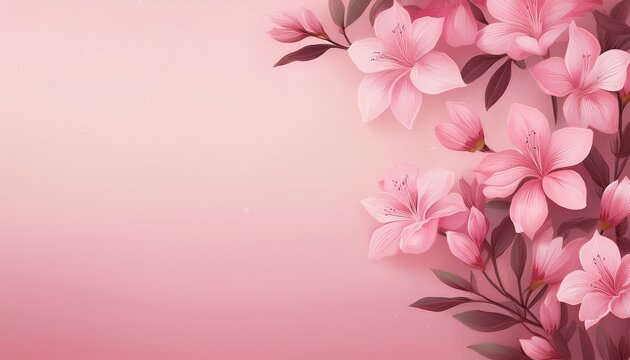 Empty Clean Pastel Pink Background With Pink Azelia Flowers Generative Ai
