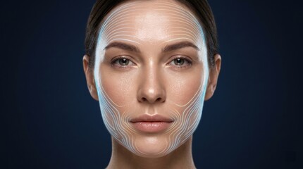 Fototapeta premium 3D facial mapping and topology lines on woman face for digital skin analysis