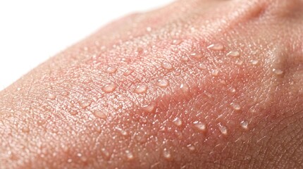 Fototapeta premium Extreme macro close-up of human skin covered with water drops representing hydration or sweating