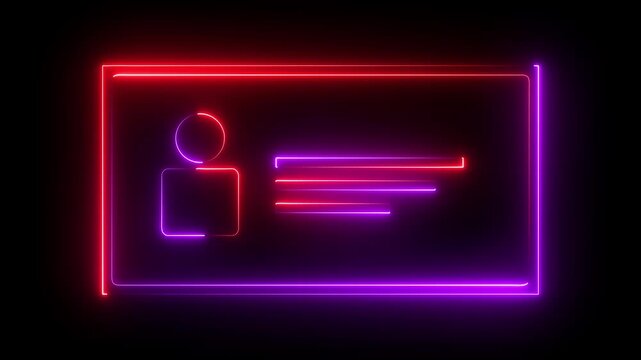 Glowing neon Identification cards, ID Card icon animation. parsons verify icon, profile verify account icon.user icon on black background.4k