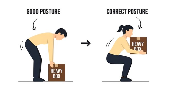 Proper lifting techniques good and correct posture comparison illustration
