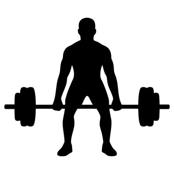 Professional vector illustration of a strong muscular man performing a heavy deadlift exercise using a large barbell for bodybuilding and strength training routines