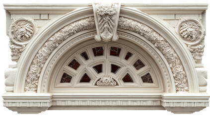 Obraz premium Ornate archway with intricate carvings and stained-glass fanlight