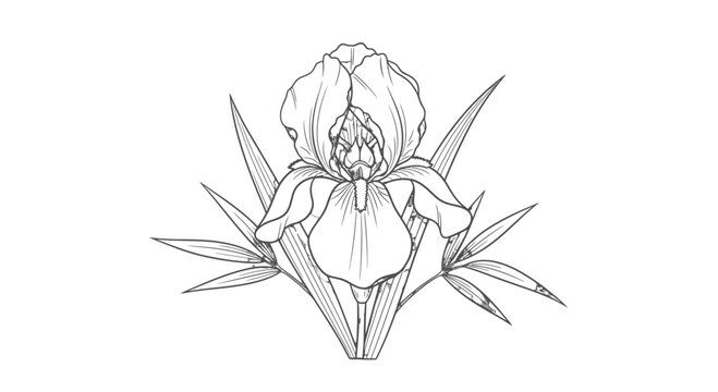 Simple Line Drawing of Iris Flower.
