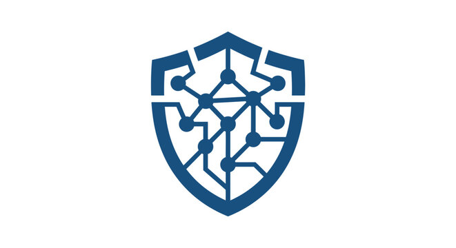 Digital Cyber Security Shield Icon with Network Circuit Lines