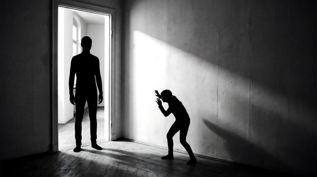 A compelling concept image for news and advertising about Domestic abuse or violence awareness and prevention, offering copy space with a dark background.