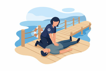 Obraz premium Professional Emergency CPR Performed on Victim at Water Dock