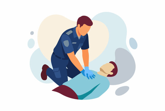 Paramedic performing emergency CPR life saving chest compressions