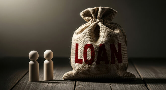 Loan Financial Agreement Between Two Parties For Mutual Benefit On Wooden Surface with Rustic Brown Jute Bag