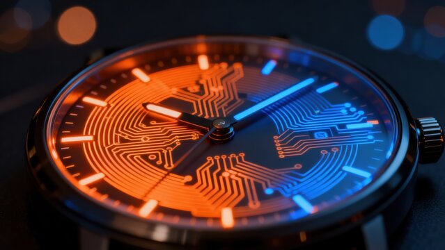 Closeup of a futuristic glowing watch