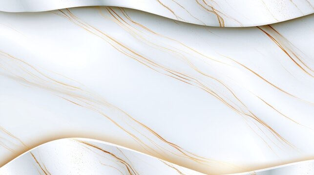 Abstract white marble background with flowing gold veins and soft layered waves creating an elegant, luxurious texture and sophisticated aesthetic.