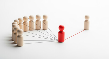 Obraz premium Influencer Network Concept: One Red Figure Connecting to Multiple White Figures, Demonstrating Authority, Communication, and Connection