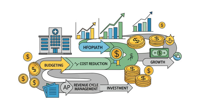 Financial healthcare infographic budgeting cost reduction and growth