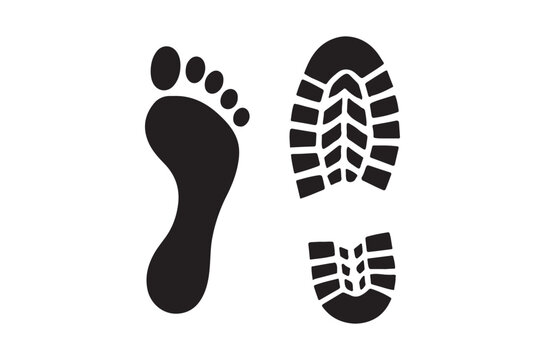 Footprint And Boot Sole Silhouettes On White Background