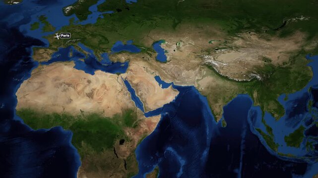 Animated Satellite Map Showing Flight Path From Paris To Nairobi