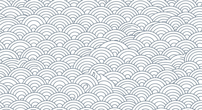 Traditional Japanese wave pattern in a blue and white seamless design for an elegant cultural background aesthetic.