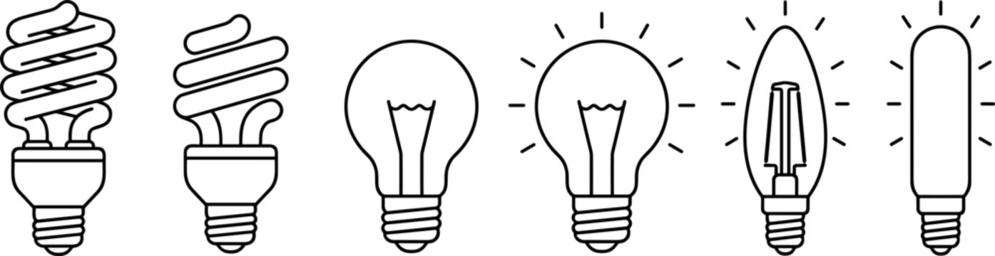 light bulb evolution icon set vector illustration showing different bulb types energy concepts and innovation ideas in clean line style