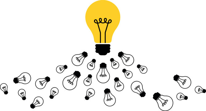 idea hierarchy concept vector illustration with one main light bulb connected to multiple small bulbs representing innovation and inspiration