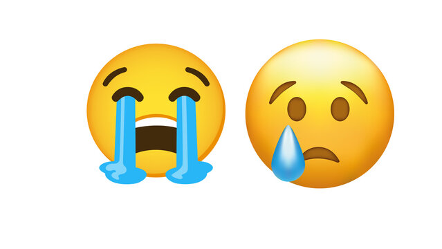 Crying emoji illustration isolated on transparent background, sad face icon with tears, perfect for messaging, social media, stickers, emotions and creative design projects.