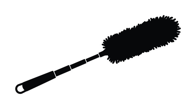 Solid black silhouette of a telescopic microfiber duster tool designed for efficient household cleaning and dusting tasks isolated against a plain and stark white background