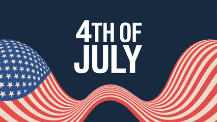 American independence day celebration greeting card design with waving national flag element on dark blue background banner. © FHGrafixx