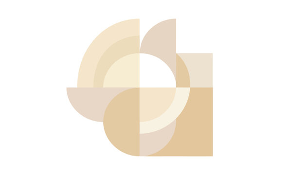 Abstract Geometric Composition Featuring Soft Beige and Cream Toned Minimalist Circular and Rectangular Shapes