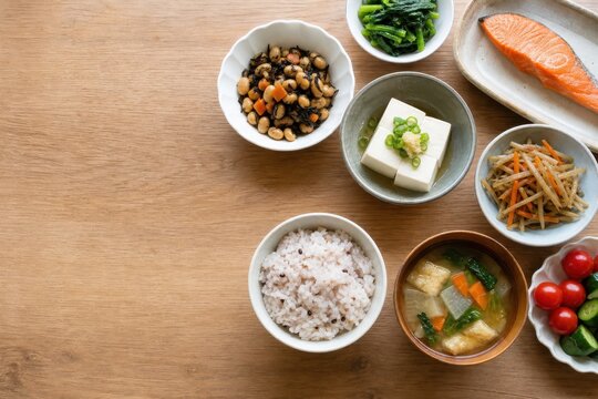 豆と魚を添えた栄養バランスの和食膳