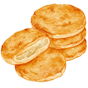 Handdrawn Traditional Wife Biscuits Pastry Realistic Watercolor Illustration | East Asian Snack | Bakery Cafe Food Snack Dessert Menu Element Clipart PNG
