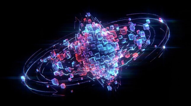 Futuristic Abstract Shape 3D rendering glowing cubes neon colors abstract shape futuristic setting