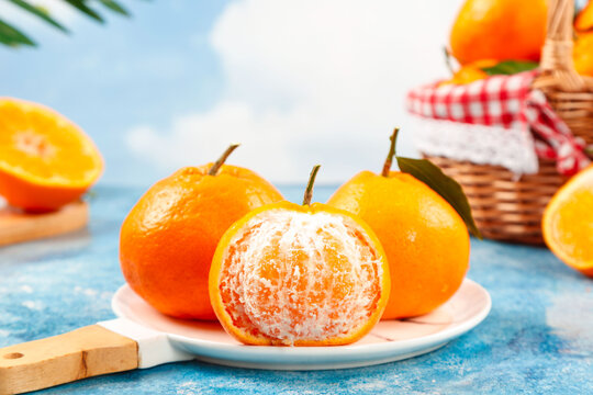 Fresh Orange Citrus Fruits Picnic Beach Scene