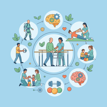 Vector illustration of physical therapy and rehabilitation