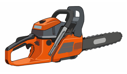 Fototapeta premium Flat Vector Illustration of an Orange Professional Chainsaw Power Tool Forestry Logging Equipment Design